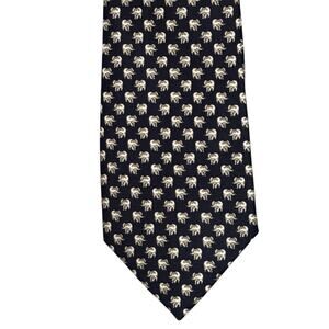 Thailand Men's Deep Navy Hand-Made 100% Silk Tie Elephant Print Eclectic Preppy